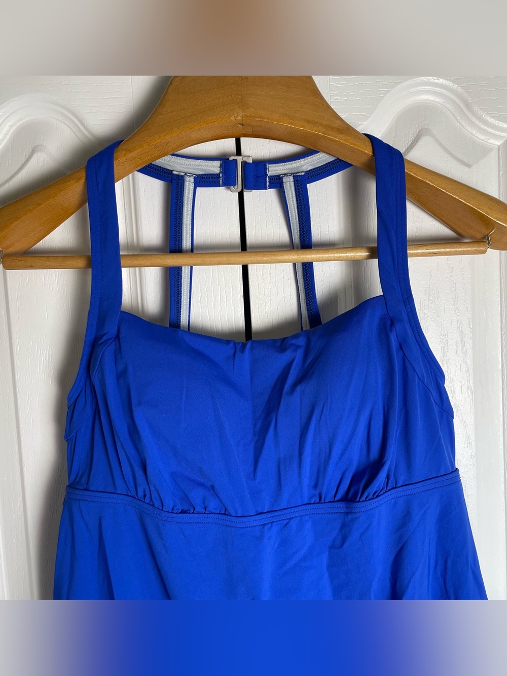 Lands’ End Blouson Tankini Swim Top Women’s 8 Petite Blue Padded y2k Racerback - Picture 2 of 13